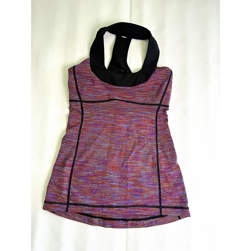 lululemon Women's 4 Purple/Black Striped Built-In Bra Racerback Tank Top